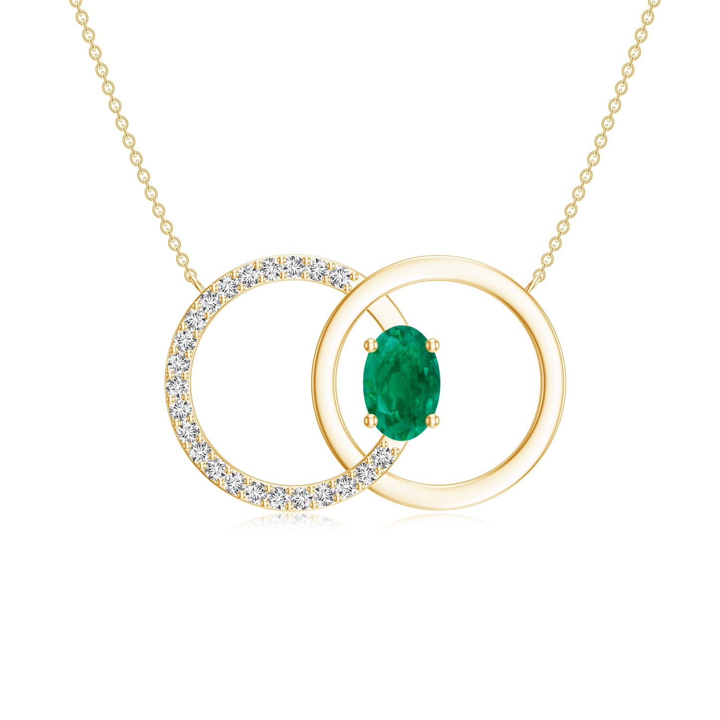 Oval Shape Natural Emerald Solitaire Interlock Pendant Necklace with Diamonds