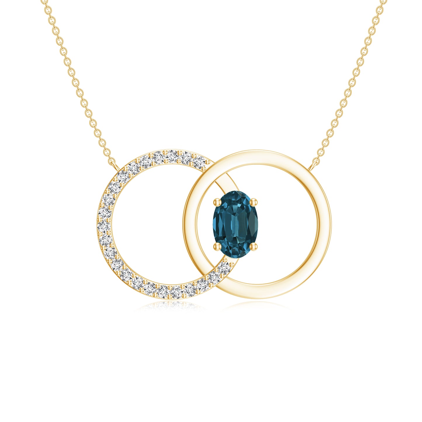 Oval Shape Natural London Blue Topaz Solitaire Interlock Pendant Necklace with Diamonds