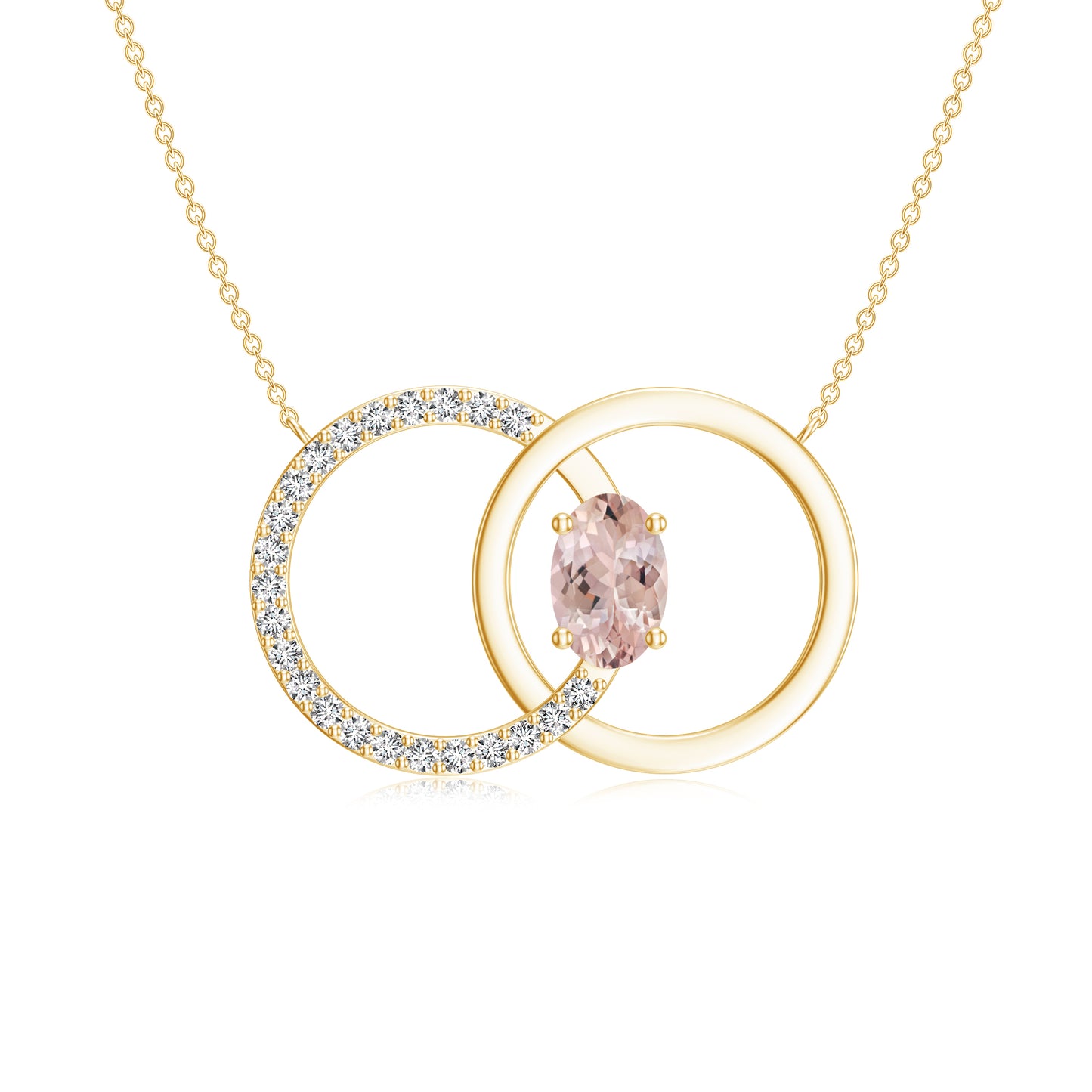 Oval Shape Natural Morganite Solitaire Interlock Pendant Necklace with Diamonds