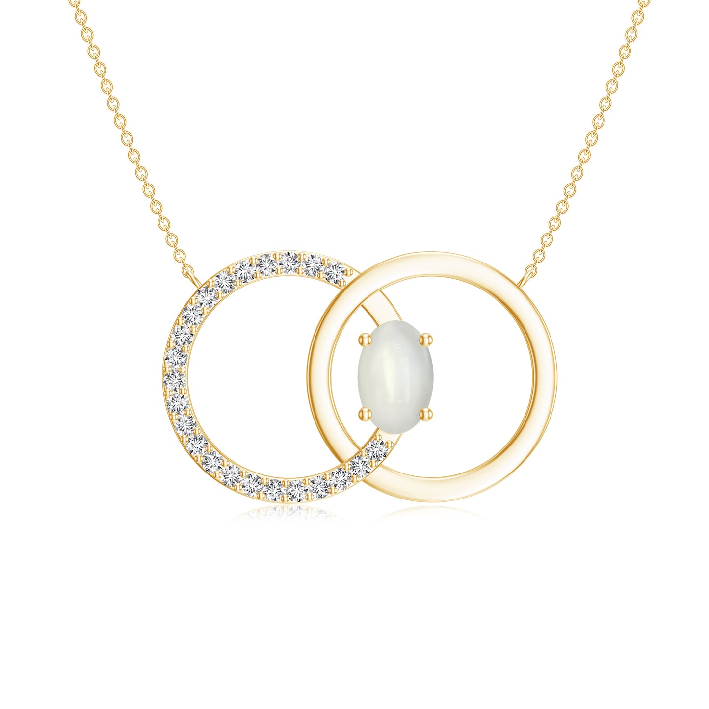 Oval Shape Natural Moonstone Solitaire Interlock Pendant Necklace with Diamonds